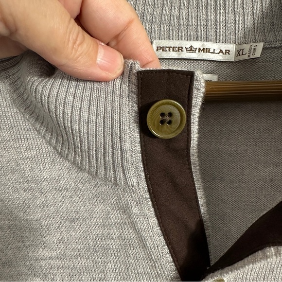 Peter Millar sz. XL 100% merino wool cardigan sweater, elbow patches, fall - Picture 11 of 12